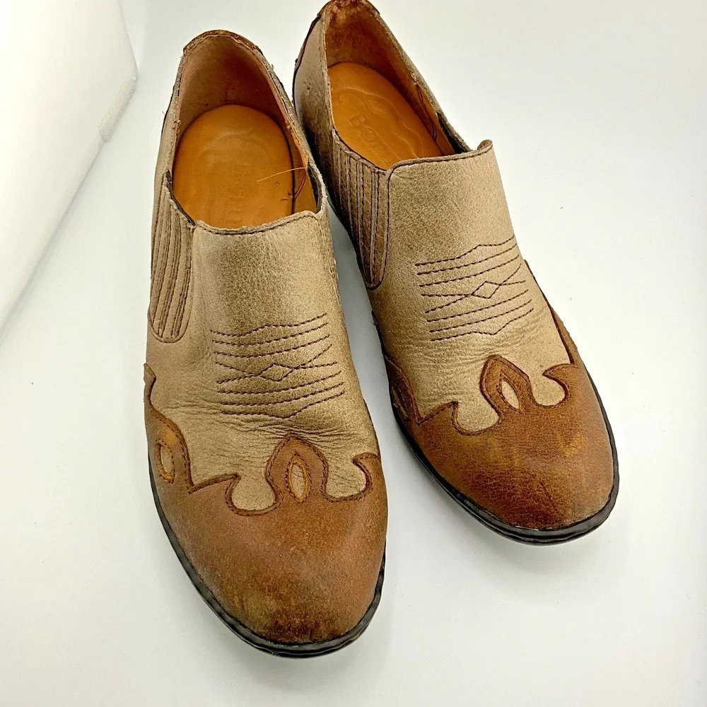Born Amibeth Basa Nova Taupe‎ & Brown Leather Ankle Bootie B75516 Women Size 7.5